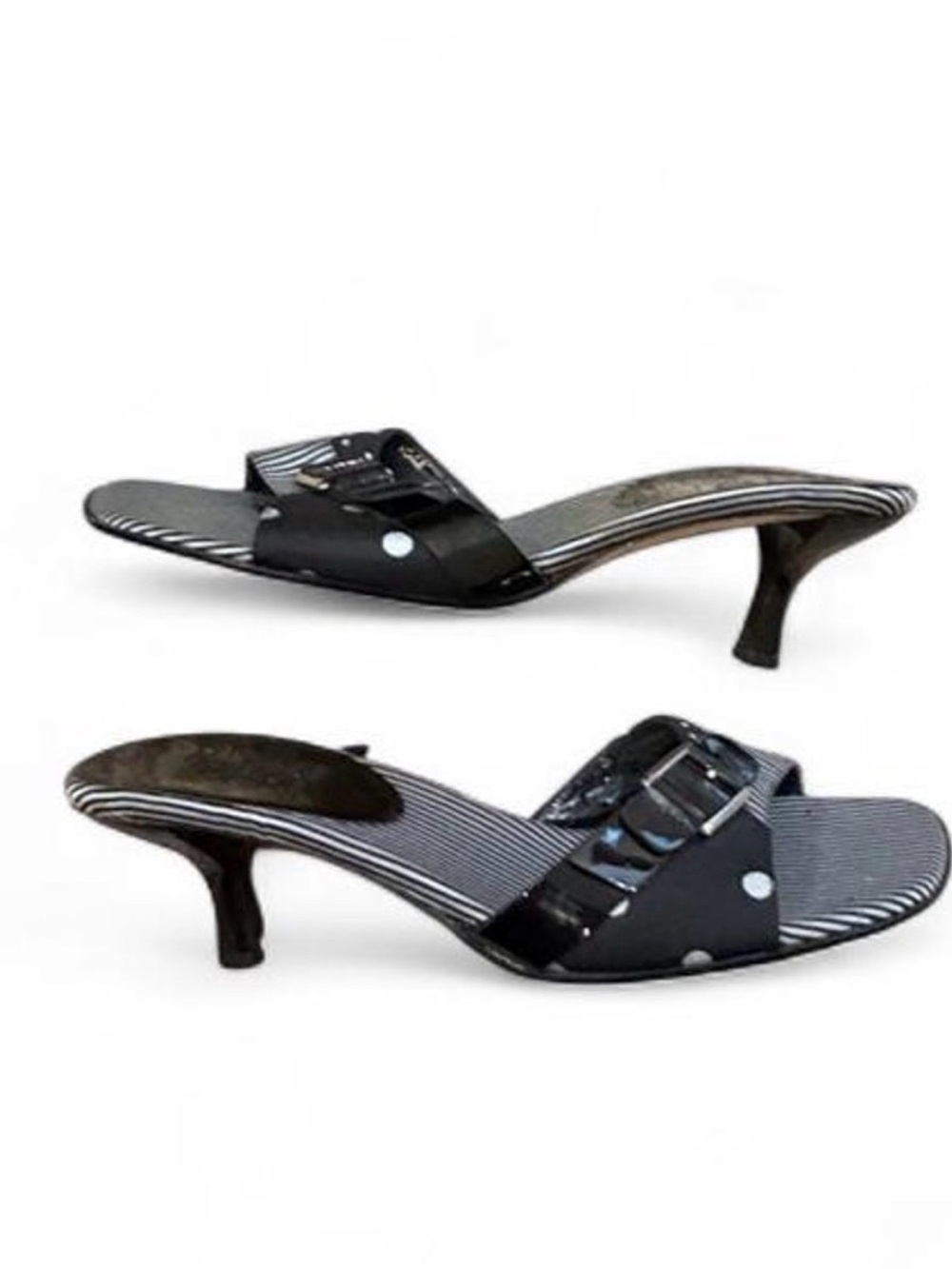 Vintage Y2K Vaneli Black Patent Slide Kitten Heel Sandals 10